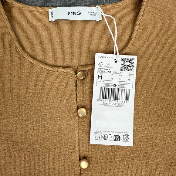 Mango Fine Knit Sweater Vest Women's Medium Camel Caramel Button Down Minimalist - Picture 3 of 11